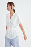 Önü Büzgülü Viskon Keten Bluz
