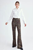 Leopar Desen İspanyol Paça Pantolon