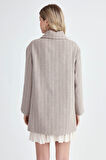 Çizgili Oversize Kaşe Kaban