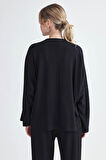 Yuvarlak Yaka Kenarı Şeritli Oversize Bluz