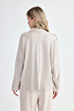 Yuvarlak Yaka Kenarı Şeritli Oversize Bluz