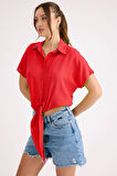 Beli Bağlamalı Kısa Kol Salaş Gömlek