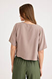 Yuvarlak Yaka Kısa Kol Crop Bluz