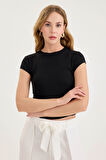 Yuvarlak Yaka Kısa Kol Crop Bluz