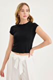 Yuvarlak Yaka Kısa Kol Crop Bluz