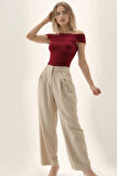 Pens Detaylı Pileli Palazzo Pantolon