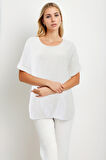 Geniş Yaka Yarım Kol Keten Bluz