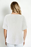Geniş Yaka Yarım Kol Keten Bluz