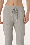 Beli Lastikli Kalın Çizgili Geniş Paça Pantolon