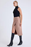Önü Tokalı Midi Süet Etek