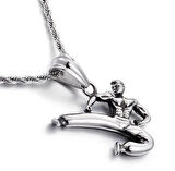 Taşlı Haç Kolye Antik Gümüş Kaplama 60 cm Düz Zincir