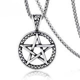 Pentagram İşlemeli Paslanmaz Çelik Kolye
