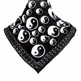 Siyah Ying Yang Tasarım Pamuk Fular