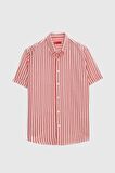 Slim Fit Kırmızı Gofre Çizgili Kısa Kollu Yazlık Gömlek 8HC02ORT04265