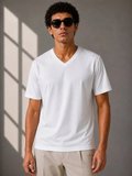 Modi Green Erkek V Yaka Basic Tişört Kısa Kol Yazlık Regular Fit T-Shirt - Beyaz