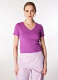 Benetton V Yaka Mor Kadın T-Shirt 3GA2E4230