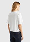 Benetton Bisiklet Yaka Beyaz Kadın T-Shirt 3BL0E17G5