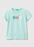 Benetton Baskılı Su Yeşili Kız Çocuk T-Shirt 3I1XC10MZ