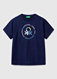 Benetton Baskılı Lacivert Erkek Çocuk T-Shirt 3I1XC10N3