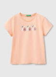 Şeftali Kız Çocuk Bisiklet Yaka Regular Fit Baskılı T-Shirt 3I1XC10MZ