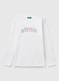 Benetton Baskılı Beyaz Kız Çocuk T-Shirt 3I9WC10MY