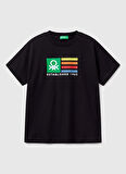 Benetton Baskılı Siyah Erkek Çocuk T-Shirt 3I1XC10N3