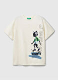 Benetton Baskılı Ekru Erkek Çocuk T-Shirt 35RYC10NC