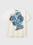 Benetton Baskılı Ekru Erkek Çocuk T-Shirt 35RYC10N9