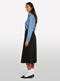 Viskozlu Pileli Yırtmaç Detaylı Midi Etek Kadın Siyah Etek - 325P4KVXL002M