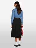 Viskozlu Pileli Yırtmaç Detaylı Midi Etek Kadın Siyah Etek - 325P4KVXL002M