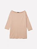 Modal Karışımlı Kayık Yaka Regular Fit T-Shirt Kadın Sütlü Kahve T-Shirt - 325P3QU4L12EE