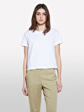 %100 Pamuk Bisiklet Yakalı T-Shirt Kadın Beyaz T-Shirt - 325P3I1XL101S