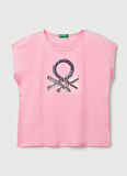 Benetton Baskılı Pembe Kız Çocuk T-Shirt 3I1XC10P1