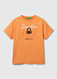 Benetton Baskılı Turuncu Erkek Çocuk T-Shirt 3I1XC10OO