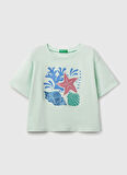Benetton Baskılı Su Yeşili Kız Çocuk T-Shirt 35RYC10OZ