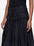 %100 Pamuk Beli Lastikli Kemerli Pileli Uzun Etek Kadın Siyah Etek - 325P4XUCL002Q
