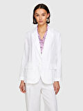 %100 Keten Tek Düğmeli Blazer Ceket Kadın Beyaz Ceket - 325P2AGHLW019