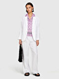 %100 Keten Tek Düğmeli Blazer Ceket Kadın Beyaz Ceket - 325P2AGHLW019
