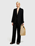 %100 Keten Tek Düğmeli Blazer Ceket Kadın Siyah Ceket - 325P2AGHLW019