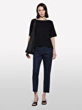 Keten Karışımlı Bisiklet Yaka Oversize T-Shirt Kadın Siyah T-Shirt - 325P105GM106H