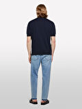 %100 Pamuk Ribana Detaylı Kısa Kollu Kazak Erkek İndigo Kazak - 325P1028S104G