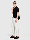 %100 Keten Beli Büzgülü İpli Slim Fit Pantolon Erkek Kırık Beyaz Pantolon - 325P4AGHSF043