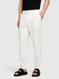 %100 Keten Beli Büzgülü İpli Slim Fit Pantolon Erkek Kırık Beyaz Pantolon - 325P4AGHSF043