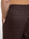 %100 Keten Beli Büzgülü İpli Slim Fit Pantolon Erkek kahverengi Pantolon - 325P4AGHSF043