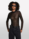 Trasparan Regular Fit Uzun Kollu T-Shirt Kadın Siyah T-Shirt - 325A327PL200U
