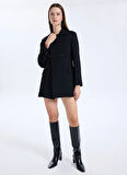 Viskoz Karışımlı Düğmeli Kruvaze Slim Fit Kaban Kadın Siyah Kaban - 325A2OUALN05Z