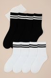 Unisex 5 li paket Siyah Beyaz Çizgili Kolej Çorap (5 Pairs)