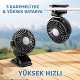 Şarjlı USB Mini Klipsli Vantilatör Fan - 3 Kademeli - 360° Hareketli - Bebek Arabası, Ofis, Masaüstü, Kamp Kullanımı İçin Uygun - Sessiz ve Taşınabilir - Asorti Renk