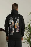 Modi Green Erkek Baskılı Oversize Üç İplik Kapüşonlu Sweatshirt - Siyah