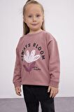 Kız Bebek Regular Fit Bisiklet Yaka Çiçekli Sweatshirt Kumaşı Sweatshirt